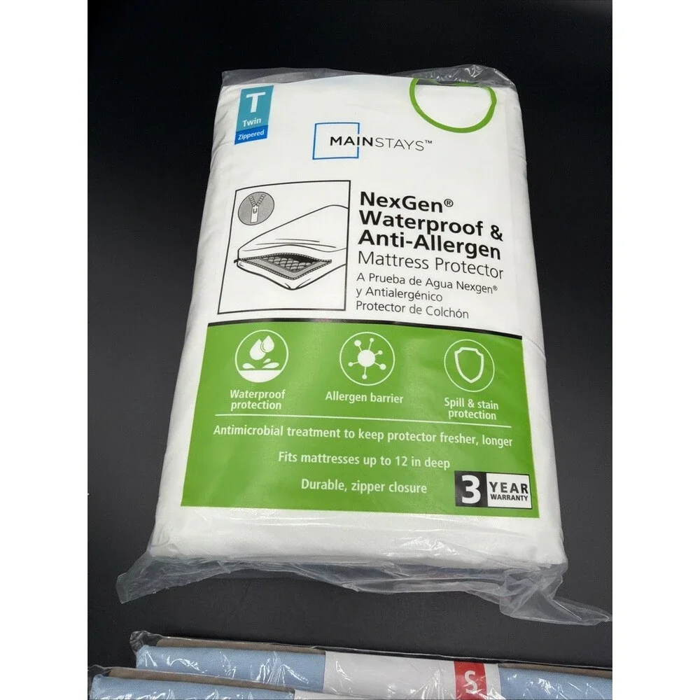 New Mainstays Waterproof Anti-Allergen Zip Mattress Protector TWIN 2 Pillowcases